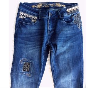 Desigual Embroidered Slim Fit Jeans Dark Wash